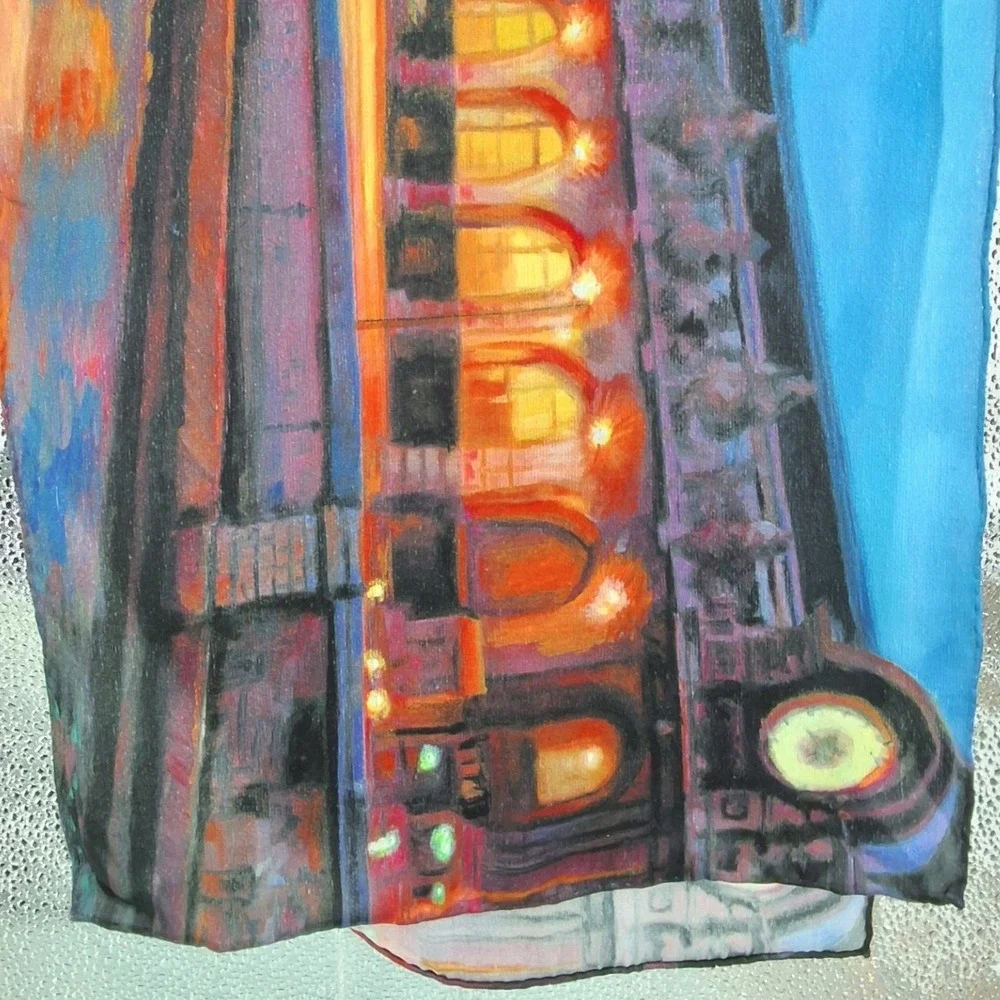 Deborah Haeffele 2014 Silk Scarf Cityscape Impressionist Art Print Multicolor